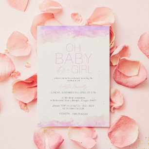 Colourful Rainbow Clouds White Oh Baby Girl Shower Invitation
