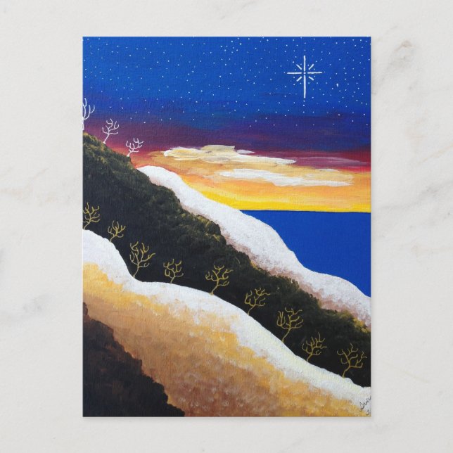 Colourful Rainbow Coast Seascape Folk Art Postcard (Front)