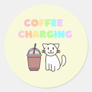Colourful Rainbow Coffee&Cat classic round sticker