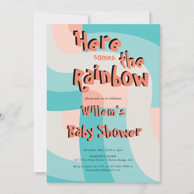 Colourful Rainbow Colour Wave Abstract Baby Shower Invitation (Front)