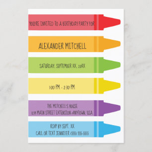 Colourful Rainbow Coloured Crayons Birthday Party Invitation
