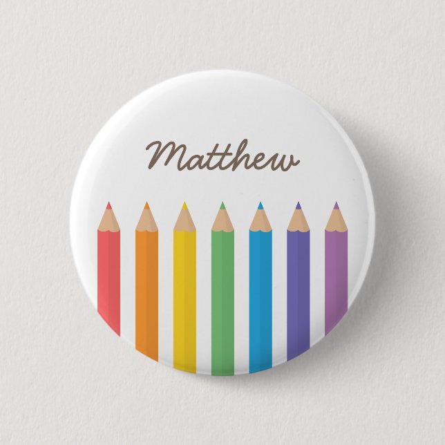 Colourful Rainbow Colouring Pencils School Kids 6 Cm Round Badge (Front)