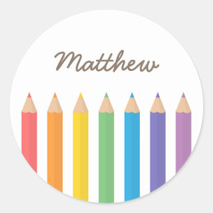 Colourful Rainbow Colouring Pencils School Kids Classic Round Sticker