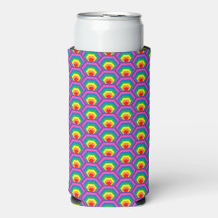 Colourful rainbow colours hexagon pattern seltzer can cooler