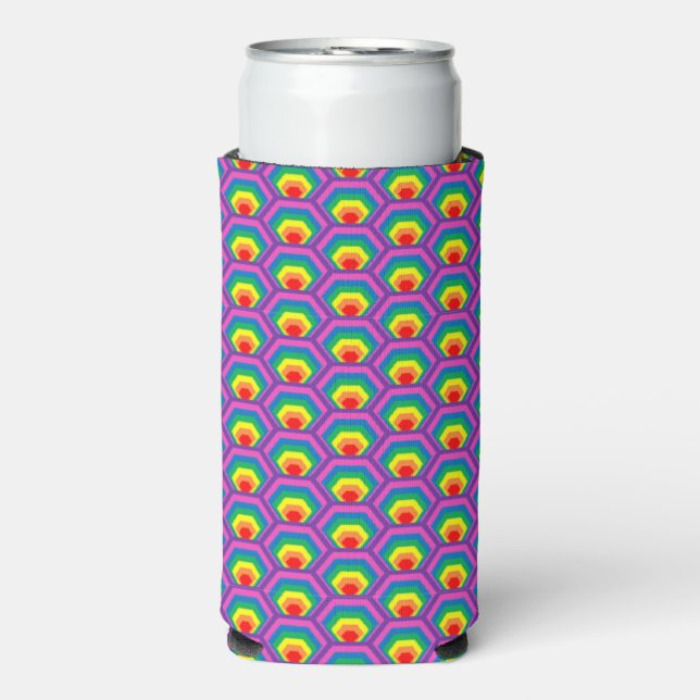 Colourful rainbow colours hexagon pattern seltzer can cooler (Seltzer Front)