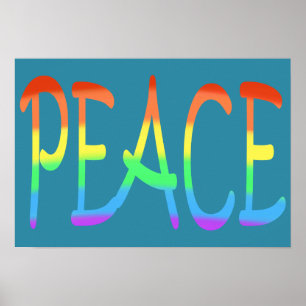Colourful Rainbow Colours Peace Word Posters