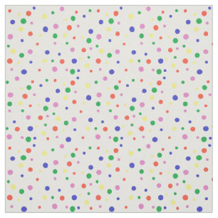 Colourful Rainbow Colours Polka Dots White Fabric
