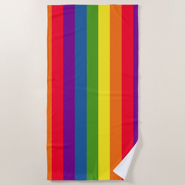 Colourful Rainbow Colours Stripes Beach Towel (Front)
