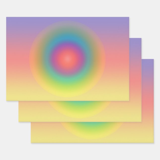 Colourful Rainbow Concentric Circle Space  Wrapping Paper Sheet (Set)