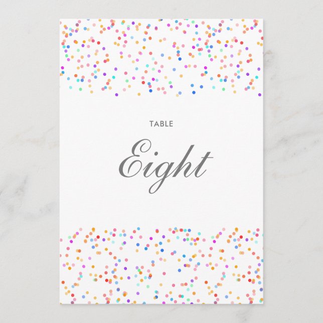 Colourful Rainbow Confetti Table Number (Front)
