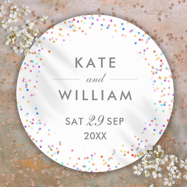 Colourful Rainbow Confetti Wedding Classic Round Sticker (Colorful Rainbow Confetti Wedding Classic Round Sticker)