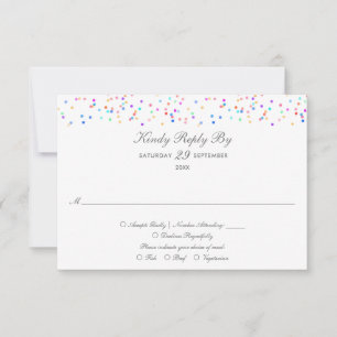 Colourful Rainbow Confetti Wedding RSVP Card