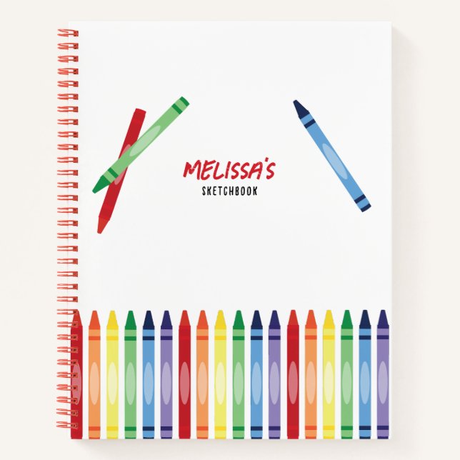 Colourful Rainbow Crayons Cute Monogram Sketchbook Notebook (Front)