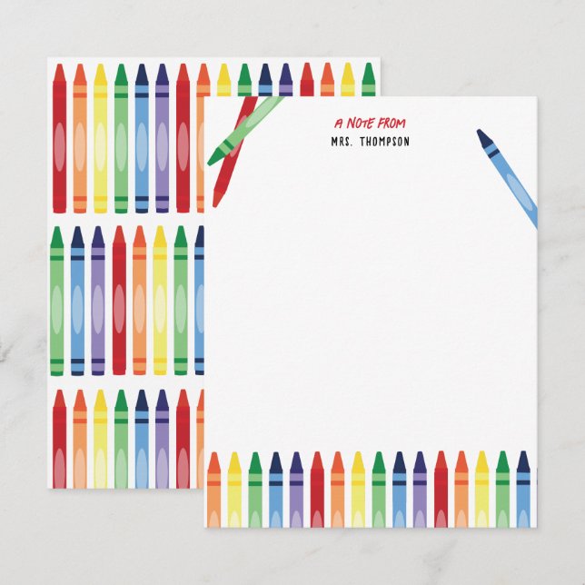 Colourful Rainbow Crayons Cute Teacher Appreciatio Card (Front/Back)