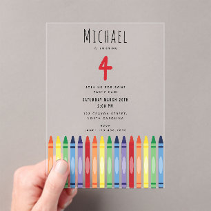 Colourful Rainbow Crayons Kids Birthday Party Acrylic Invitations
