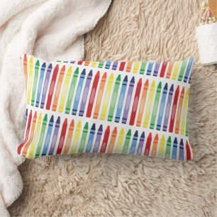 Colourful Rainbow Crayons Pattern Lumbar Cushion