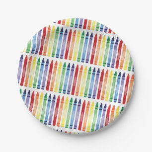 Colourful Rainbow Crayons Pattern Paper Plate