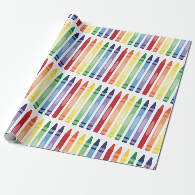 Colourful Rainbow Crayons Pattern Wrapping Paper (Unrolled)
