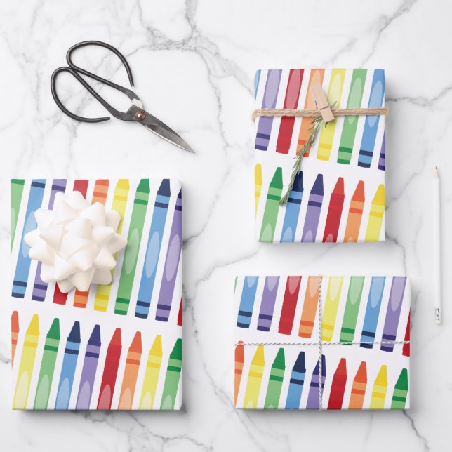 Colourful Rainbow Crayons Pattern Wrapping Paper Sheet (Front)