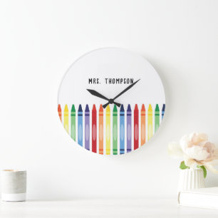 Colourful Rainbow Crayons Teacher Appreciation Large Clock