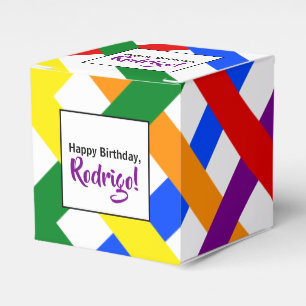 Colourful Rainbow Criss-Cross Stripes Birthday Favour Box