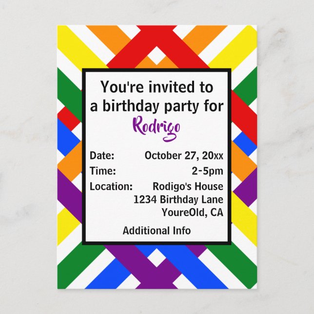 Colourful Rainbow Criss-Cross Stripes Invitation Postcard (Front)