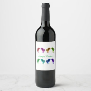 Colourful, Rainbow, Cute, Spring Chicks Wine Label