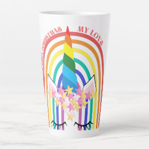 Colourful Rainbow Cute Unicorn Merry Christmas Latte Mug