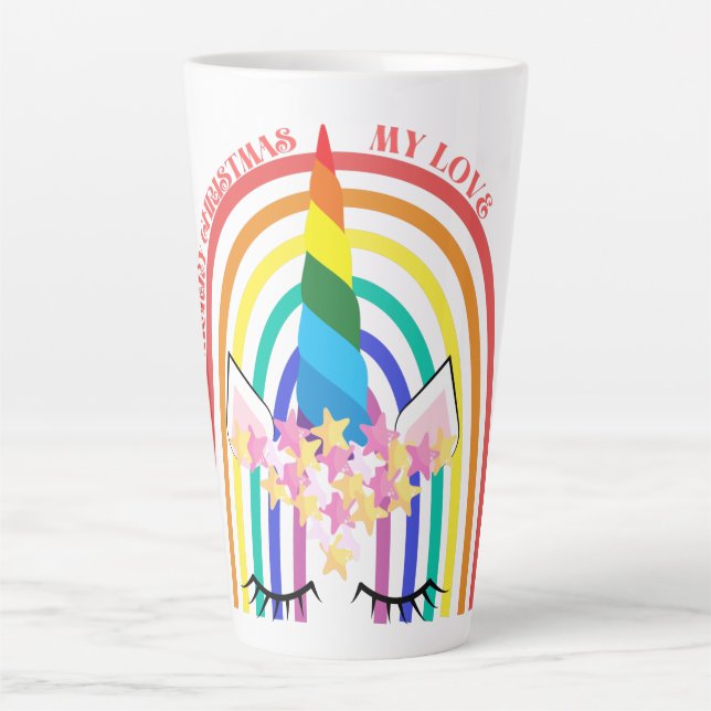 Colourful Rainbow Cute Unicorn Merry Christmas  Latte Mug (Front)