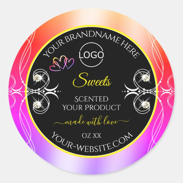 Colourful Rainbow Decor Jewels Logo Label and Blac (Front)