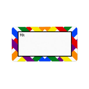 Colourful Rainbow Diagonal Criss-Cross Stripes Label