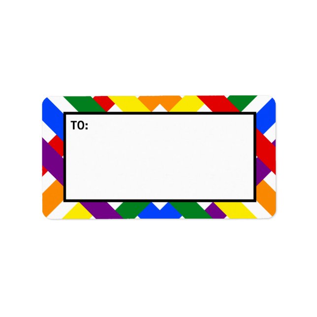 Colourful Rainbow Diagonal Criss-Cross Stripes Label (Front)