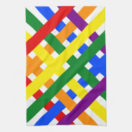 Colourful Rainbow Diagonal Criss-Cross Stripes Tea Towel