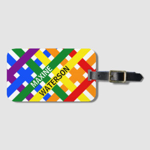 Colourful Rainbow Diagonal Stripes Horizontal Name Luggage Tag