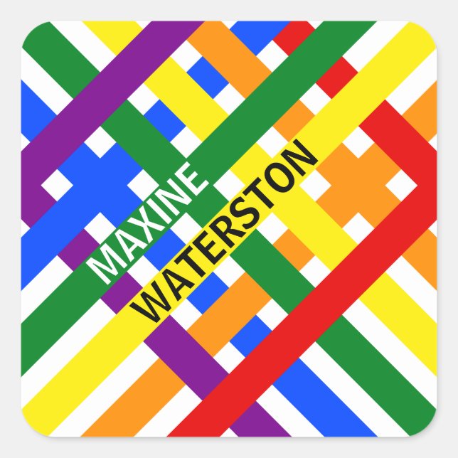 Colourful Rainbow Diagonal Stripes Name Template Square Sticker (Front)