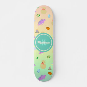 Colourful Rainbow Dinosaur Egg Kids Boys Monogram Skateboard