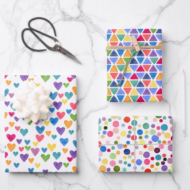 Colourful Rainbow Dots Abstract Triangle Heart Wrapping Paper Sheet (Front)