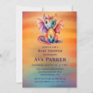 Colourful Rainbow Dragon Baby Shower  Invitation