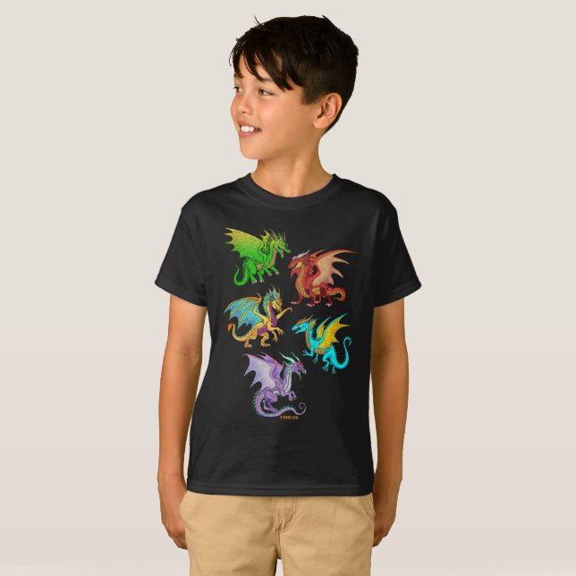 Colourful Rainbow Dragons School T-Shirt (Front Full)