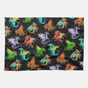 Colourful Rainbow Dragons School Tea Towel