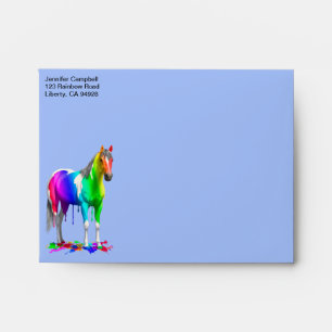 Colourful Rainbow Dripping Wet Paint Horse Envelope