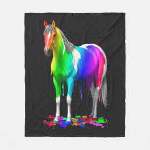 Colourful Rainbow Dripping Wet Paint Horse Fleece Blanket