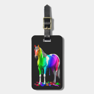 Colourful Rainbow Dripping Wet Paint Horse Luggage Tag