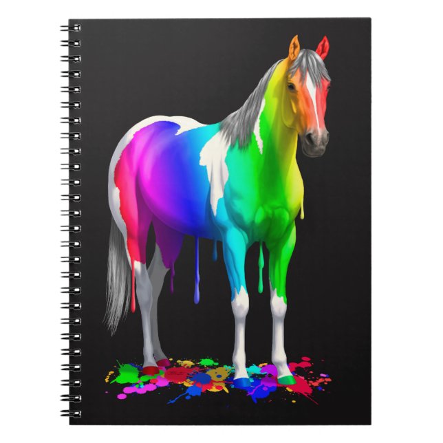 Colourful Rainbow Dripping Wet Paint Horse Notebook (Front)