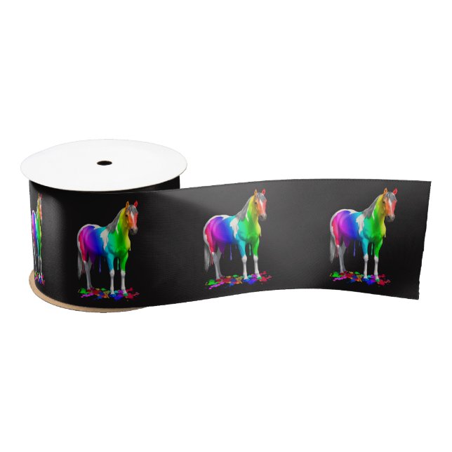 Colourful Rainbow Dripping Wet Paint Horse Satin Ribbon (Spool)