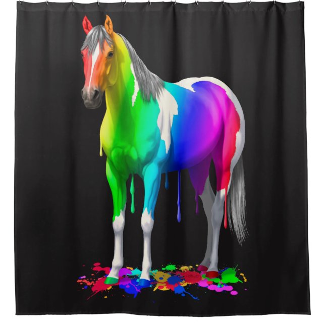 Colourful Rainbow Dripping Wet Paint Horse Shower Curtain (Front)