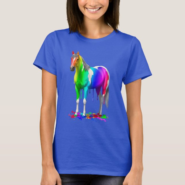 Colourful Rainbow Dripping Wet Paint Horse T-Shirt (Front)