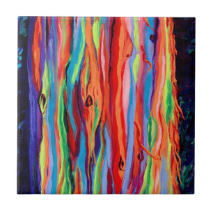 Colourful Rainbow Eucalyptus Tree Ceramic Tile