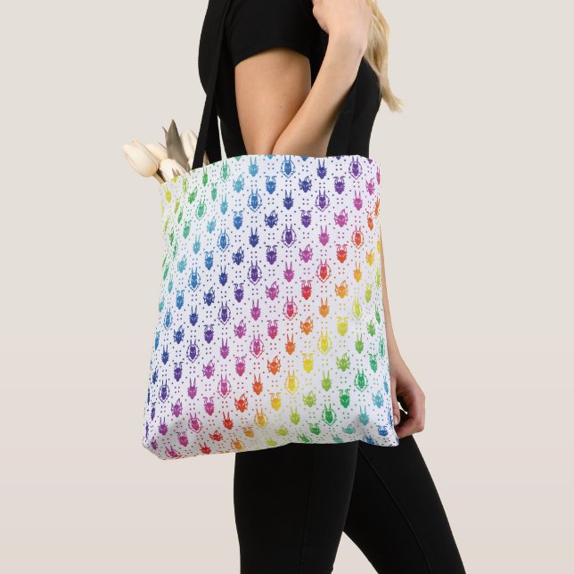 Colourful Rainbow Fantasy Dragon Quilt Pattern Tote Bag (Close Up)