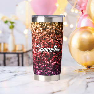 Colourful rainbow faux glitter sparkles Custom nam Insulated Tumbler